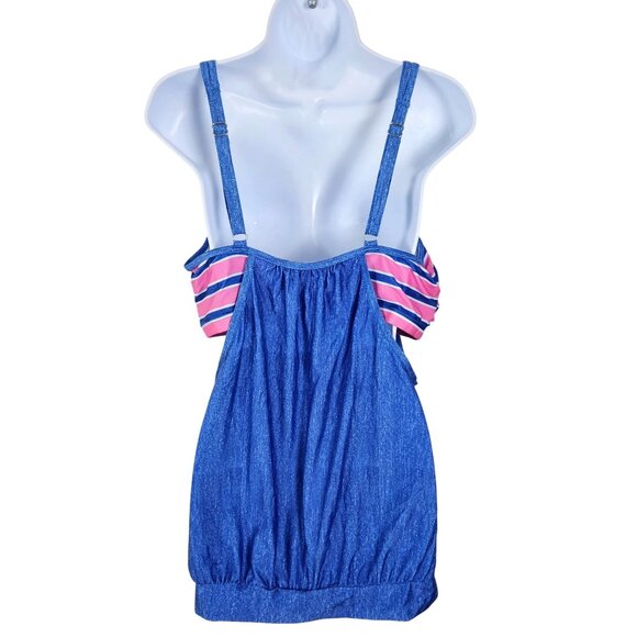 Womens Blue/Pink Tankini Swimsuit With Striped Bikini Bottoms XXL Swimwear Beach - Picture 6 of 13